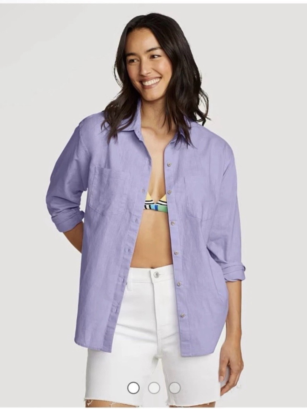 Eddie Bauer Wave Break Roll-Sleeve Shirt Linen (Iris) Lavender Purple Size L